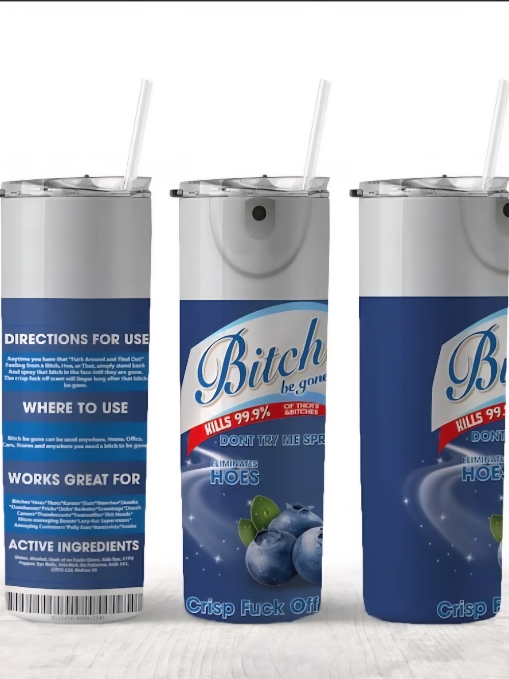 Be Gone Blue Stainless Tumbler with Straw